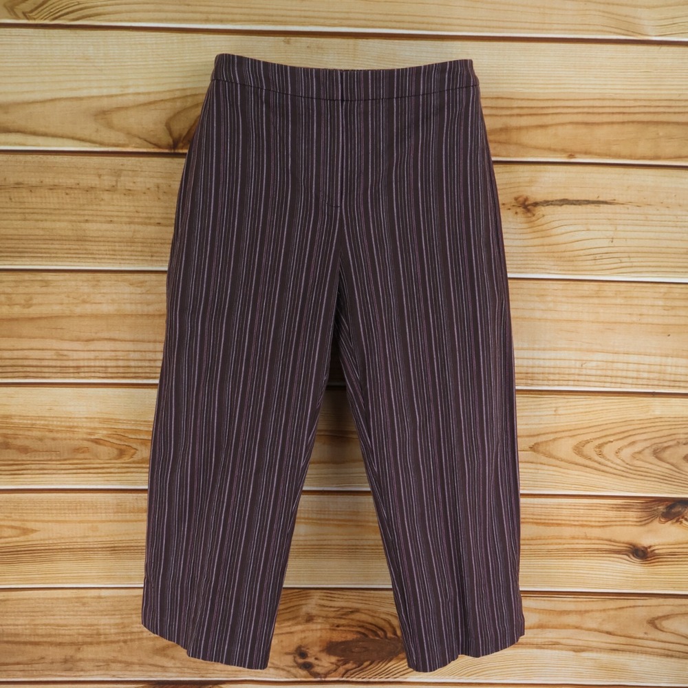 Croft & Barrow Capri Pants Womens 8 Brown Striped Mid Rise Straight‎ Leg Stretch